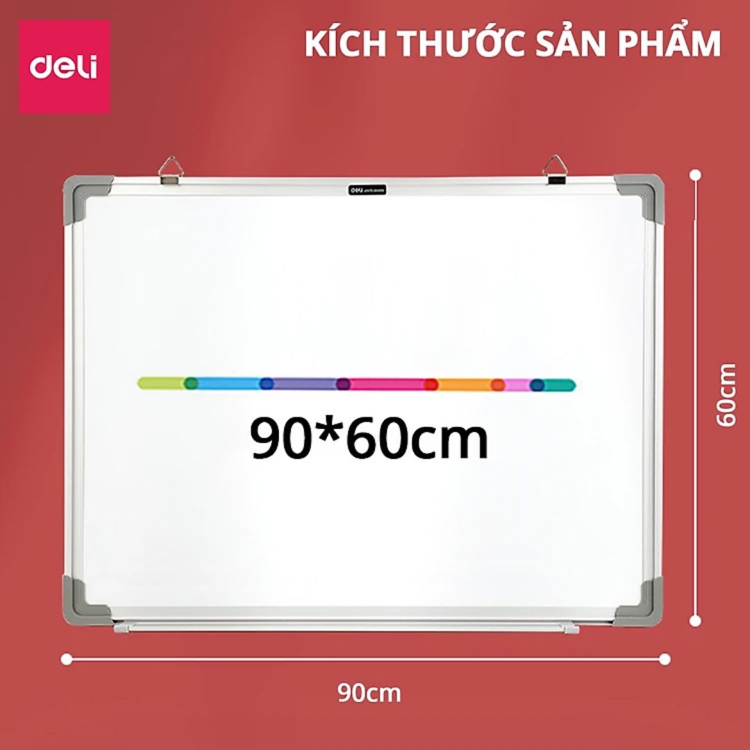 Bảng từ trắng treo tường DELI, Bảng mica nam châm viết bút lông bút dạ, kích cỡ 45x60, 60x90, 90x120cm - EV450