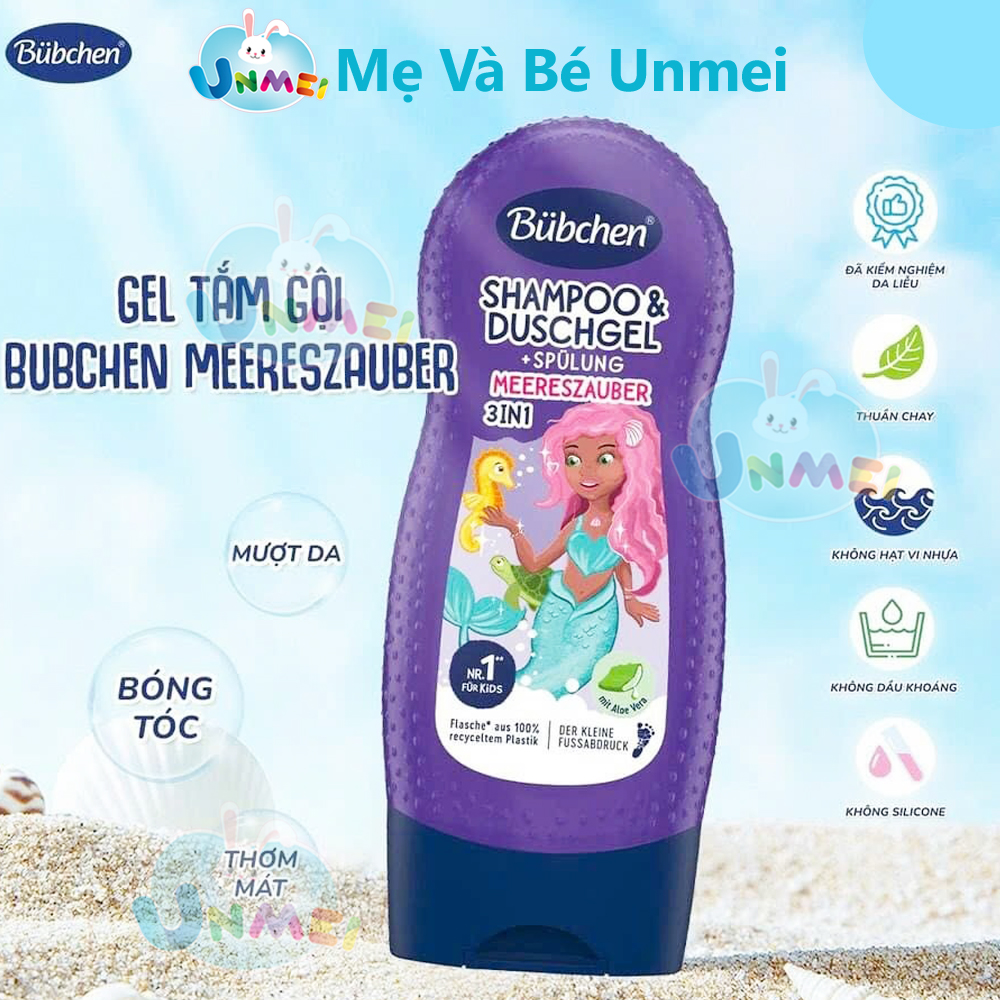 Sữa Tắm Gội Xả cho bé 3in1 Bubchen Tím Nàng Tiên 230ml Spulung Meereszauber