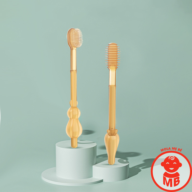 Sét rơ lưỡi bàn chải silicon cho bé từ 0-36 tháng (có hộp đựng màu vàng)