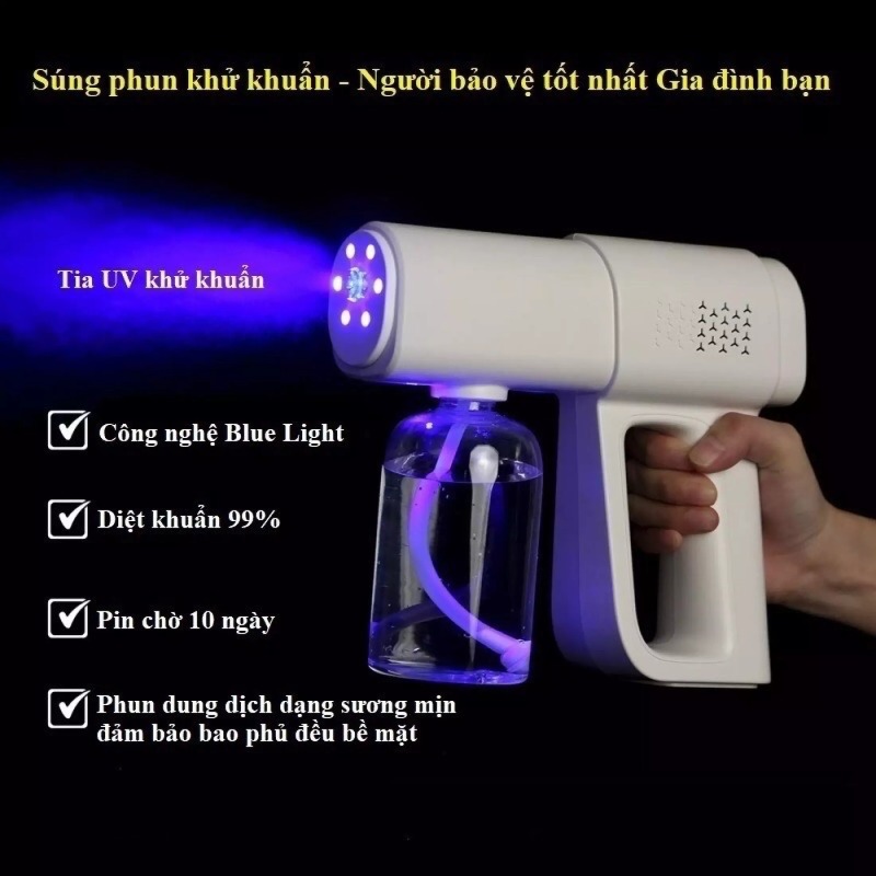 Súng Xịt Khử Khuẩn cầm tay Nano K5 PRO, Tích Hợp 6 đèn UV diệt 99% vi khuẩn - Máy Phun Khử Khuẩn Xịt Diệt Virus Chống Vi Khuẩn (Na Quynh Store SG)