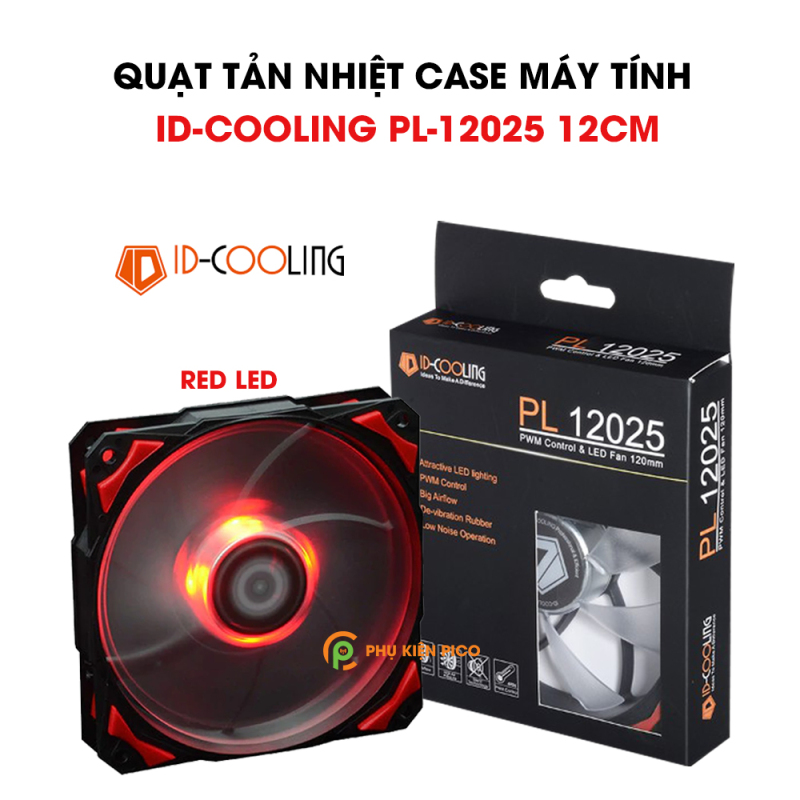 Quạt tản nhiệt case máy tính chính hãng ID-COOLING PL-12025 Quạt Fan Case 12cm 11 cánh màu đỏ