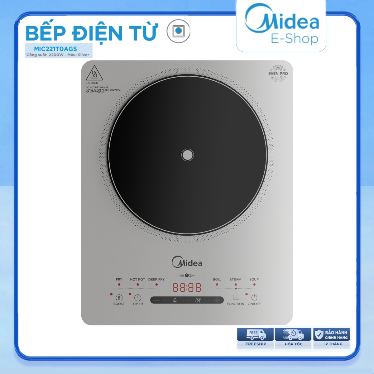 Bếp Từ Đơn Midea MIC221T (Bếp Điện Từ Công suất 2200W, Có Chức Năng Sôi Liu Riu)