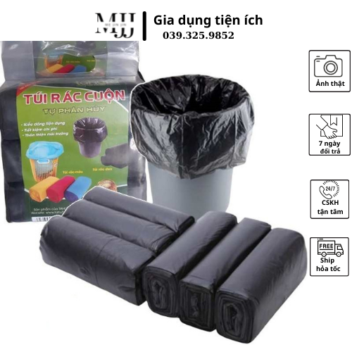 Túi đựng rác cuộn đen tự phân hủy Ecogreen ( 3 cuộn/ túi )