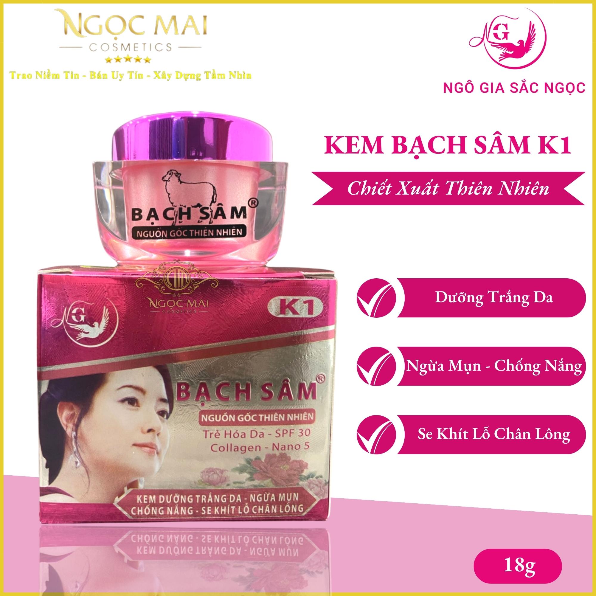 Bạch Sâm K1 - Kem Dưỡng Trắng Da Ngừa Mụn Chống Nắng Se Khít Lỗ Chân Lông Bạch Sâm (18g) Chính Hãng