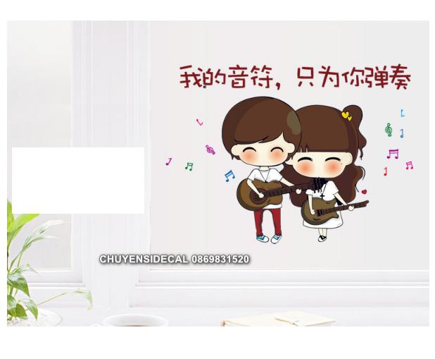[HCM]Decal trang trí tường - Tranh Chibi Cặp Đôi chơi đàn
