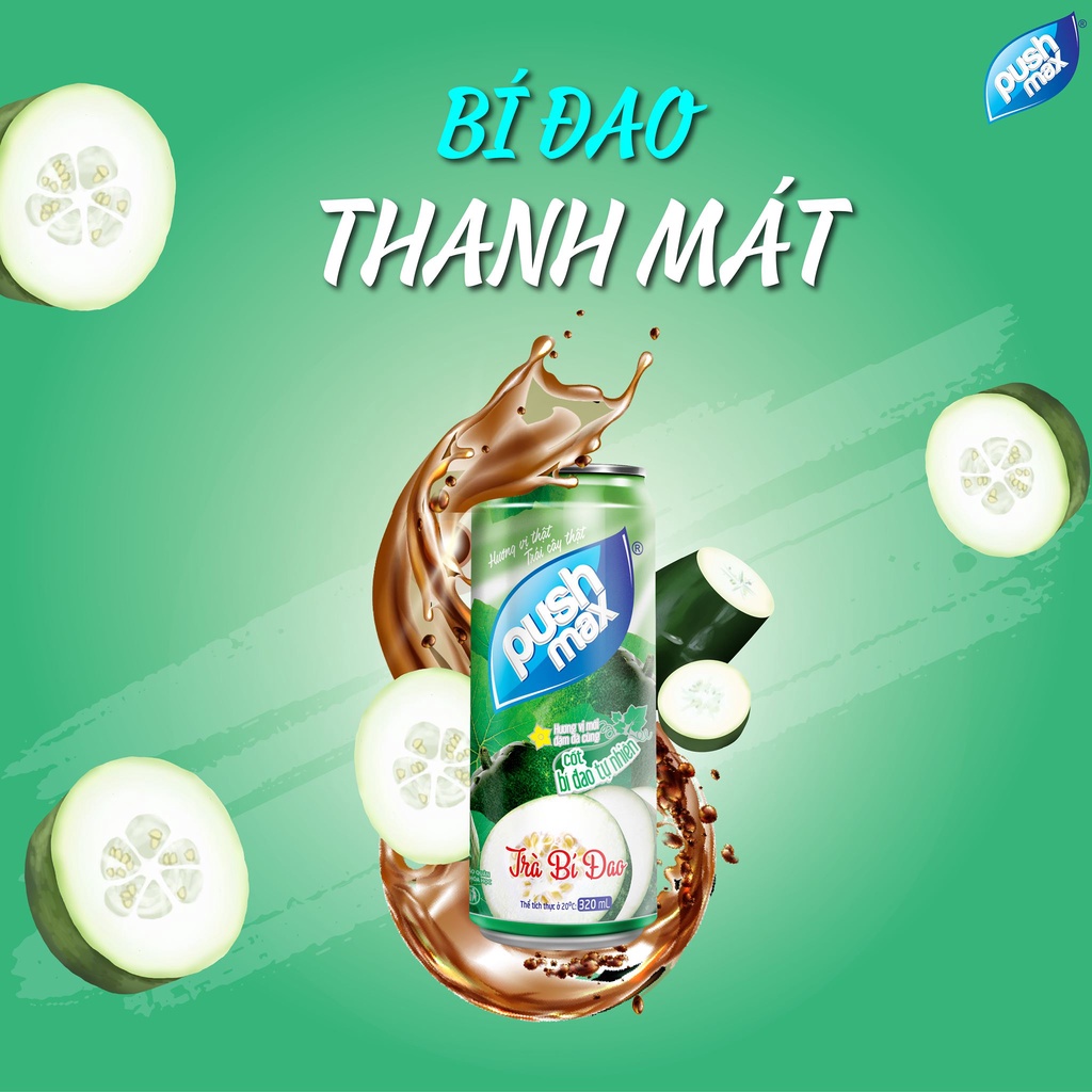 Thùng 24 Lon Nước Trái Cây Trà Bí Đao Pushmax (330ml x 24 lon)