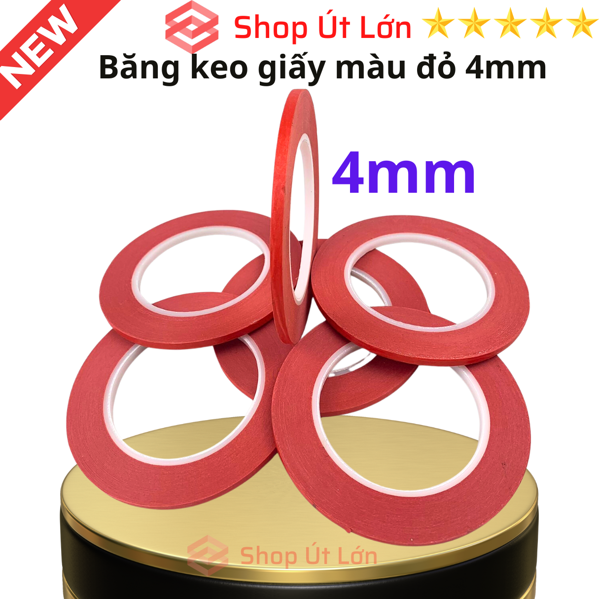 Combo 3 cuộn băng keo giấy màu đỏ, rộng 4mm, dài 75 mét