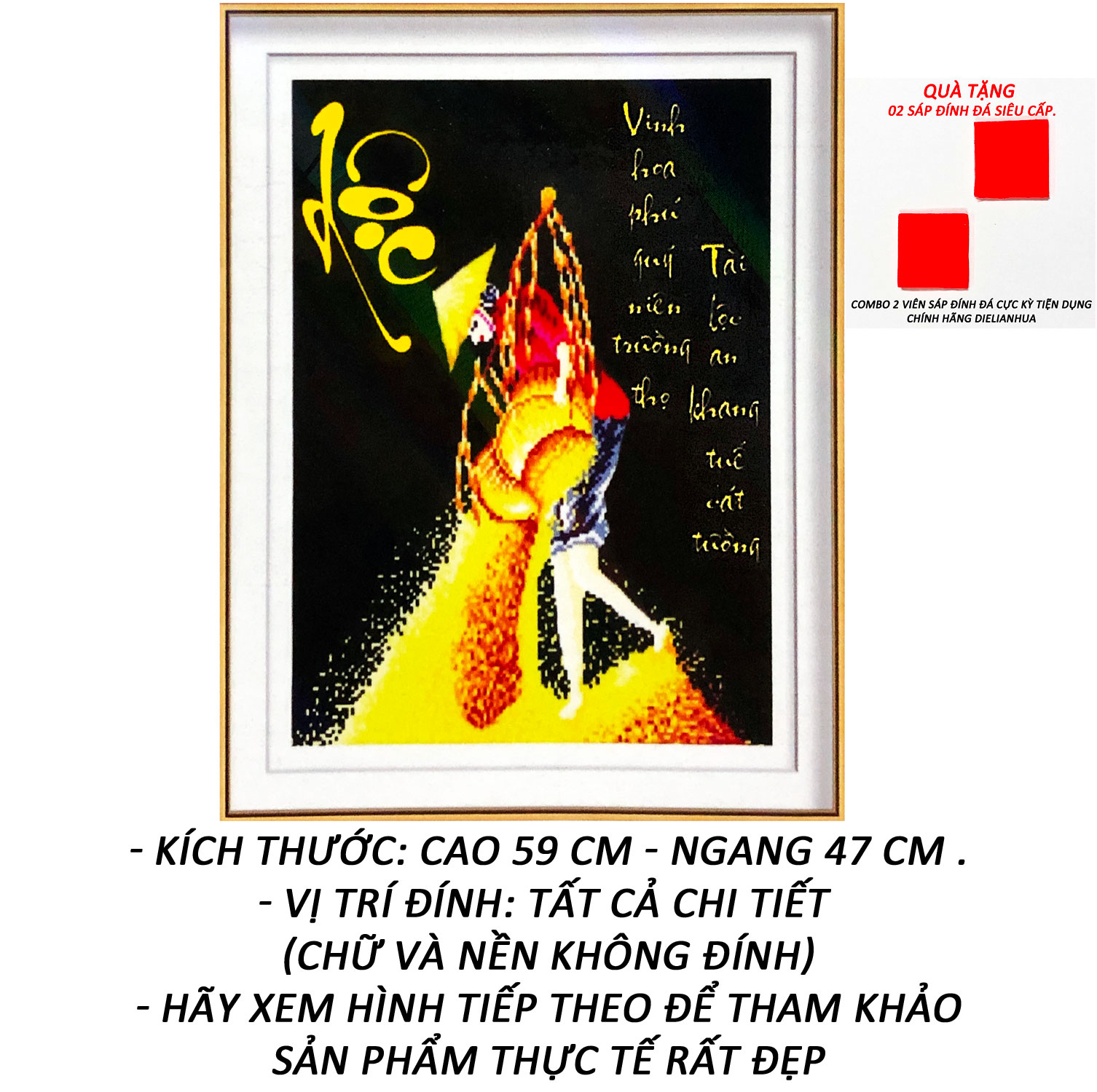 Tranh Đính Đá 5D - Thư pháp Chữ Nhẫn - Tranh Mỹ Thuật Minh Hiền