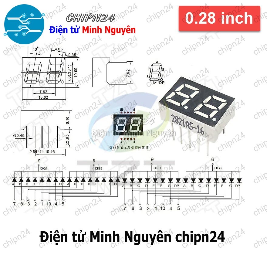 Led 7 Đoạn 0.28 inch Sáng Đỏ (1/2/3/4 Số Âm/Dương chung)- [Chọn Loại] - HHH.00200