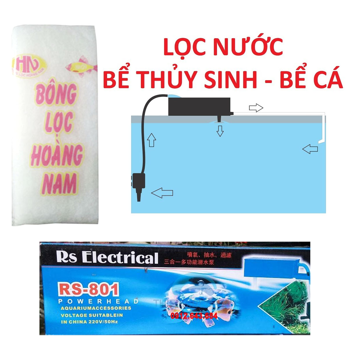 Combo máy bơm - máng lọc RS 801cho hồ cá cảnh thủy sinh ( Tặng Bông Lọc)