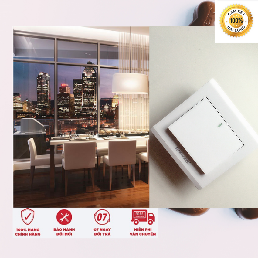 Công tắc đơn một chiều mặt vuông PVC chống cháy toàn thân trắng có viền