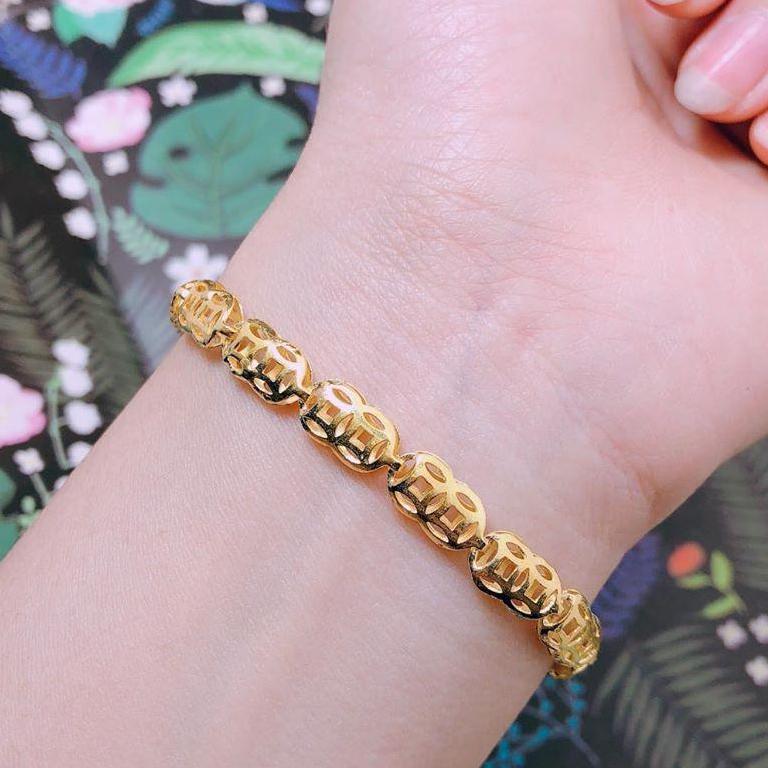 Lắc tay kim tiền,Lắc tay nữ bạc đẹp xi vàng 24K,VÀNG BẠC AN CHI