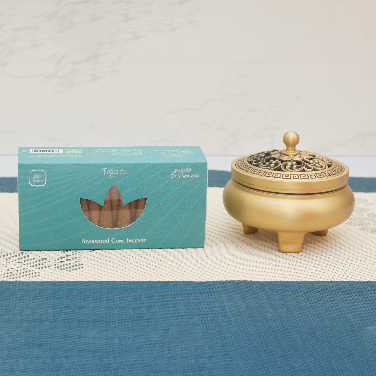 Trầm Nụ Tháp Đặc Biệt Bảo Trầm – Hộp Xanh Ngọc 35g (~40 nụ) Xông Lư – Thơm Dịu – Trầm Tự Nhiên