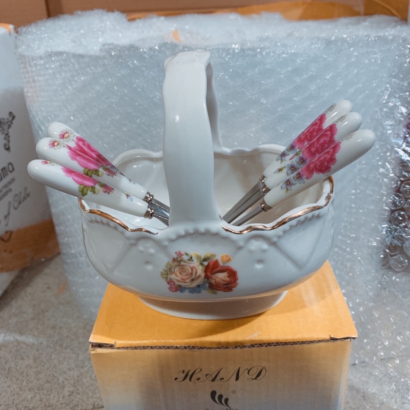 Giỏ sứ đựng thìa dĩa cao cấp hình ovan