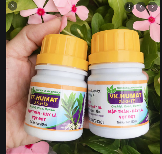 Phân bón lá VK. HUMAT 2-5-3 + TE chai 50ml giúp cây trồng Mập thân, dày lá, Vọt đọt. Chống nứt thân, vàng lá.