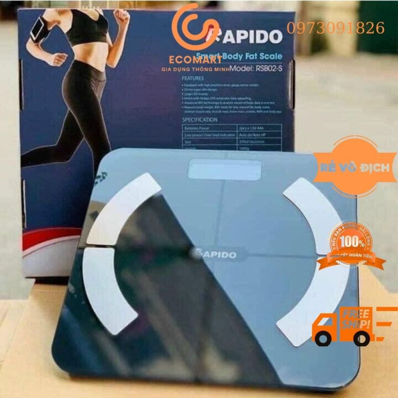 Cân điện tử, cân sức khỏe điện RAPIDO đo 11 chỉ số có kết nối Bluetooth hiển thị dữ liệu trên điện thoại nhập khẩu