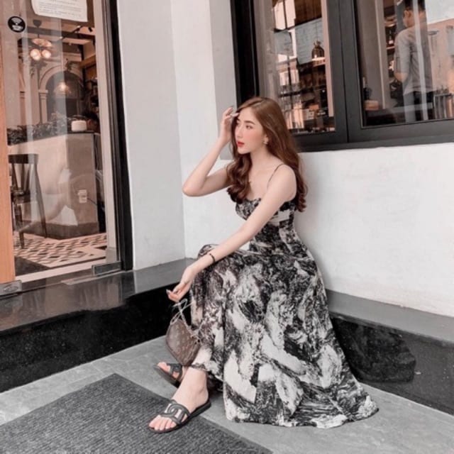 Váy Xòe Hai Dây Loang Thời Trang