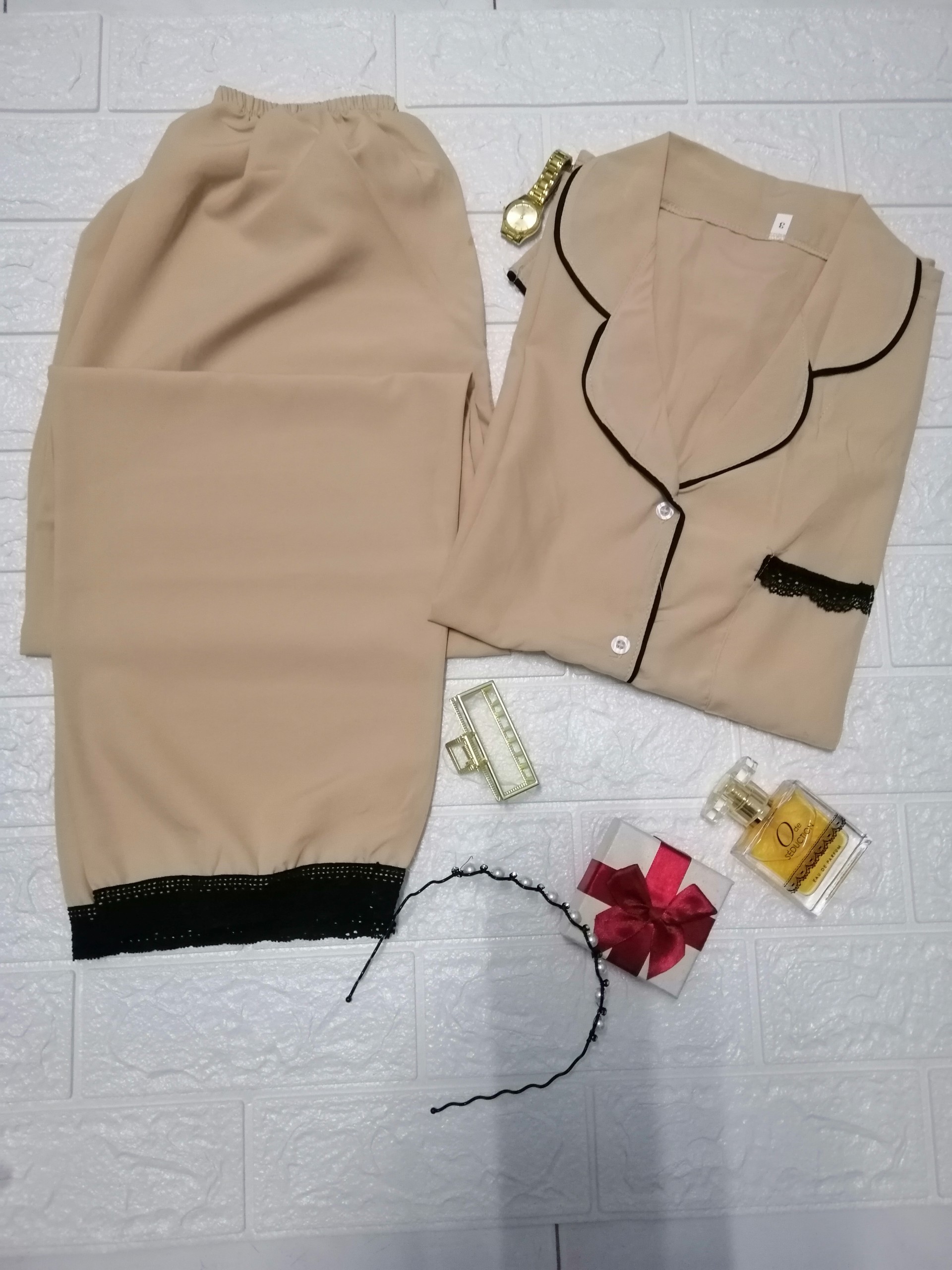 Combo 6 bộ Pijama nữ trơn phối ren – lụa mịn mát