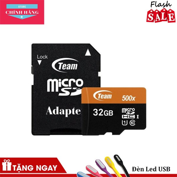 Thẻ nhớ microSDHC Team 32GB 500x upto 80MB/s class 10 U1 kèm Adapter (Cam)+đầu đọc thẻ
