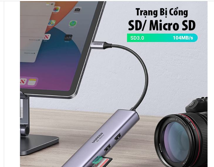 Cáp USB C to HDMI  USB + LAN Gigabit + SD/ TF + PD  Ugreen 60515 Chính Hãng