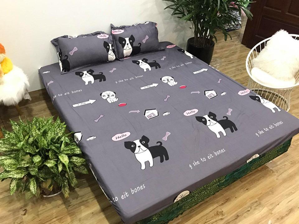 Bộ Ga Gối Cotton Poly - Cún Nâu ( 1 Ga + 2 Vỏ Gối 45x65 )