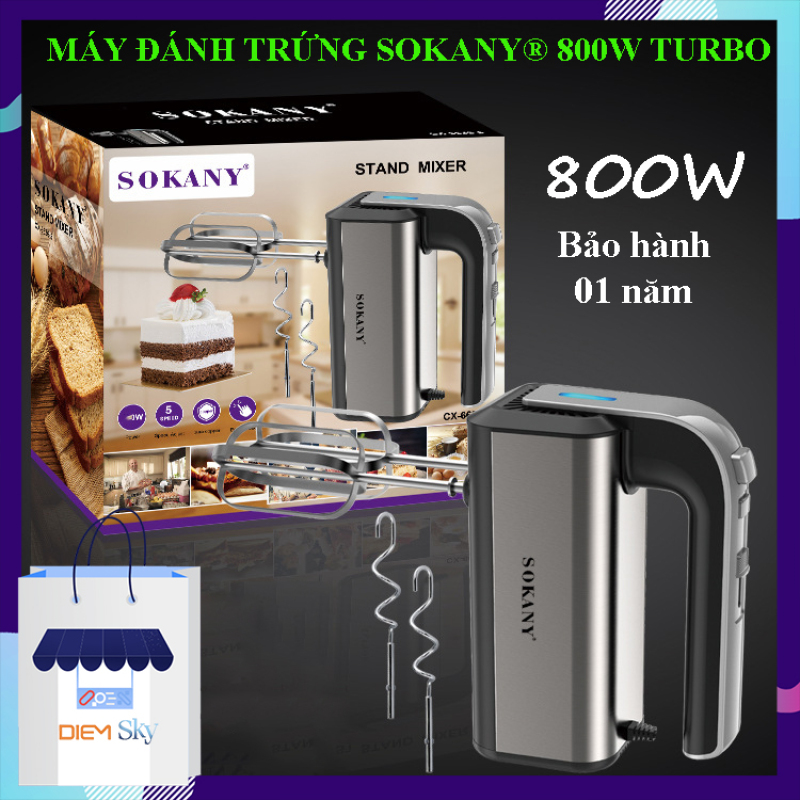 Giá bán Máy đánh trứng, trộn bột SOKANY Turbo 800W, chính hãng 5 tốc độ, vỏ inox sáng bóng, siêu bền đẹp, máy đánh trứng cầm tay bảo hành 1năm