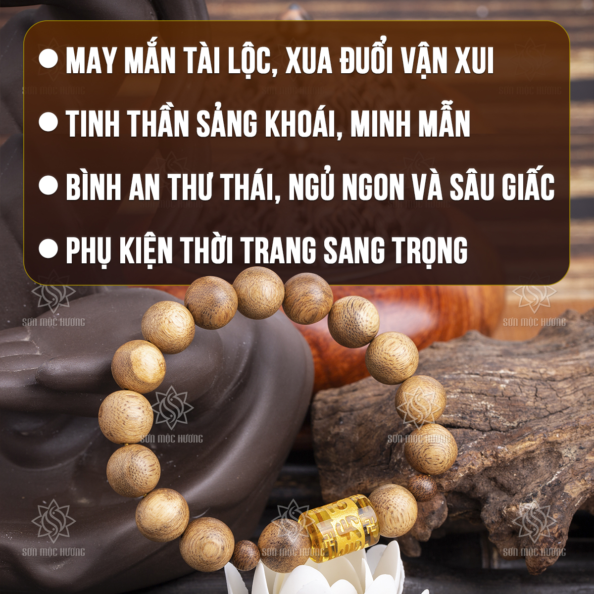 Vòng tay trầm hương mix lu thống omani Sơn Mộc Hương đeo tay nam nữ mệnh kim mộc thủy hỏa thổ mang ý nghĩa phong thủy may mắn tài lộc