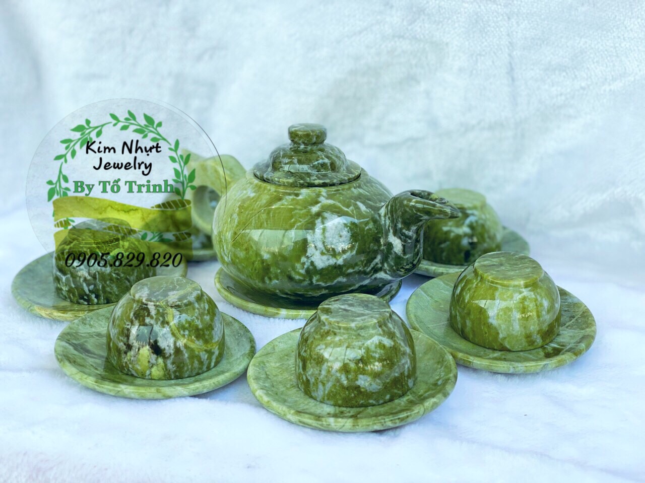 BỘ ẤM TRÀ NGỌC SERPENTINE TỰ NHIÊN