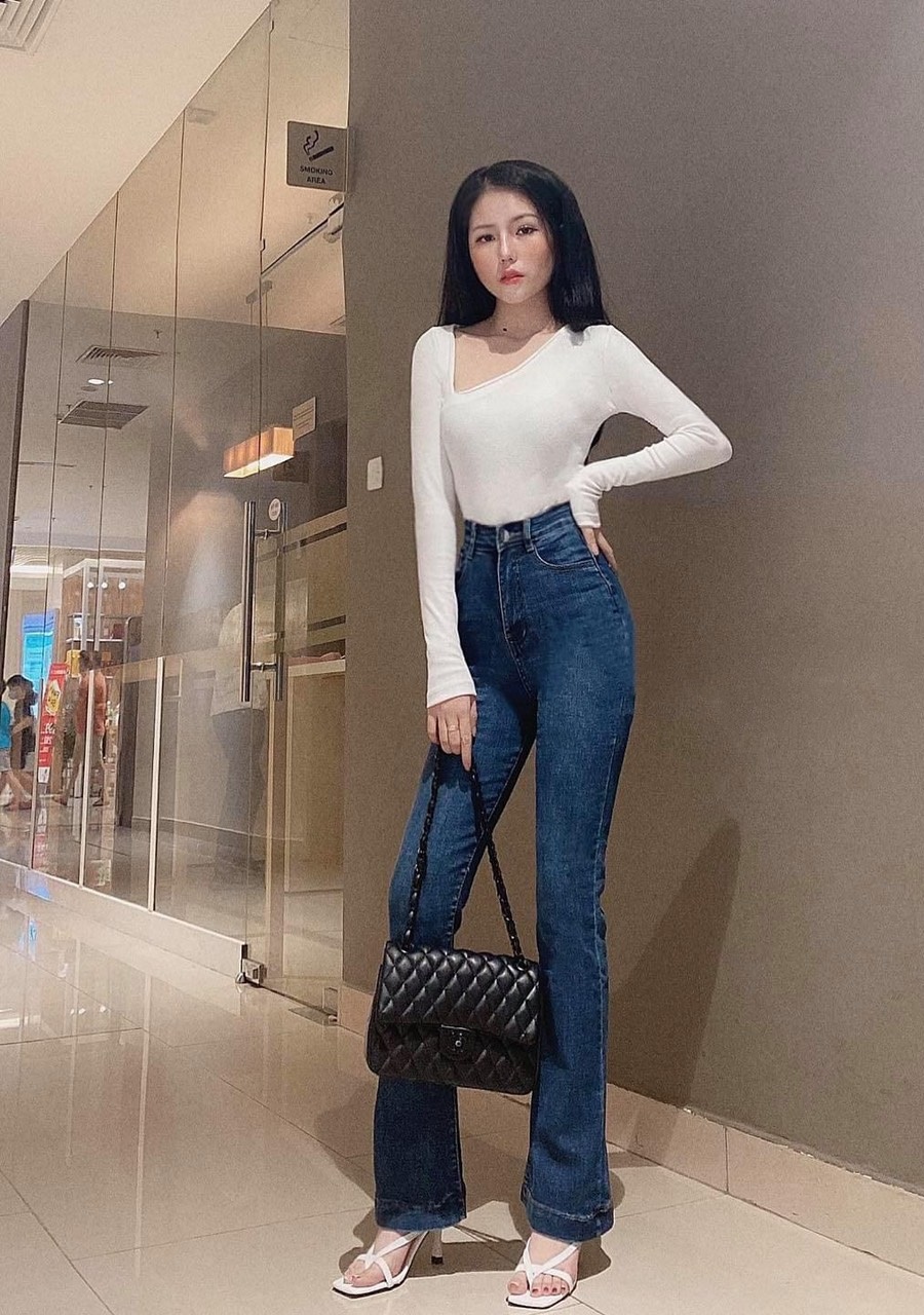 Quần jean nữ lưng cao ỐNG LOE LAI BẢN TO siêu hot trend mẫu mới nhất s4-51