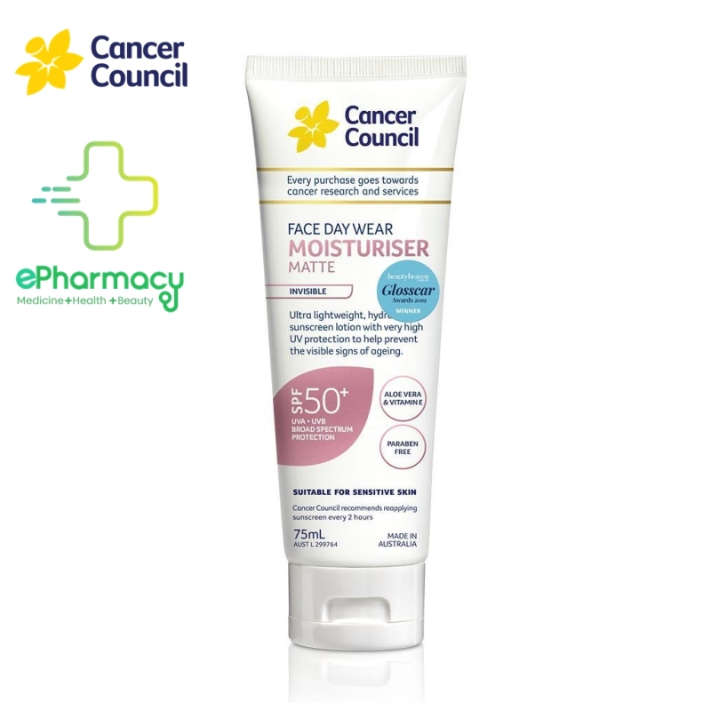 CANCER COUNCIL Kem Chống Nắng Face Day Moisturizer Invisible Hồng mỏng nhẹ SPF50+ UVA-UVB 75ml