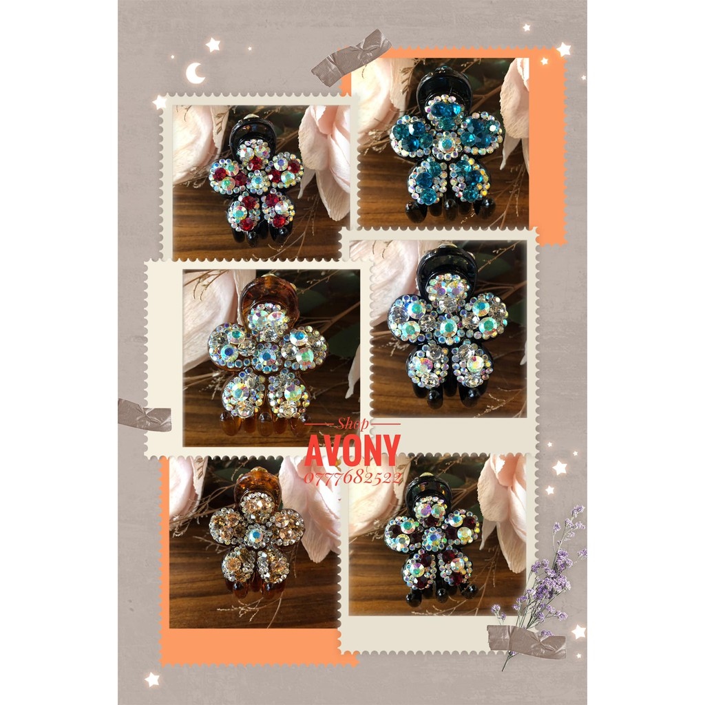Kẹp tóc▣☃☃  [Đẹp] Kẹp tóc càng cua 5 răng hoa đính đá màu