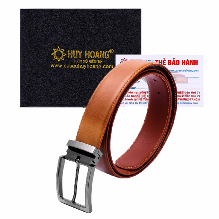 Thắt lưng nam da bò  viền chỉ màu da HK4128