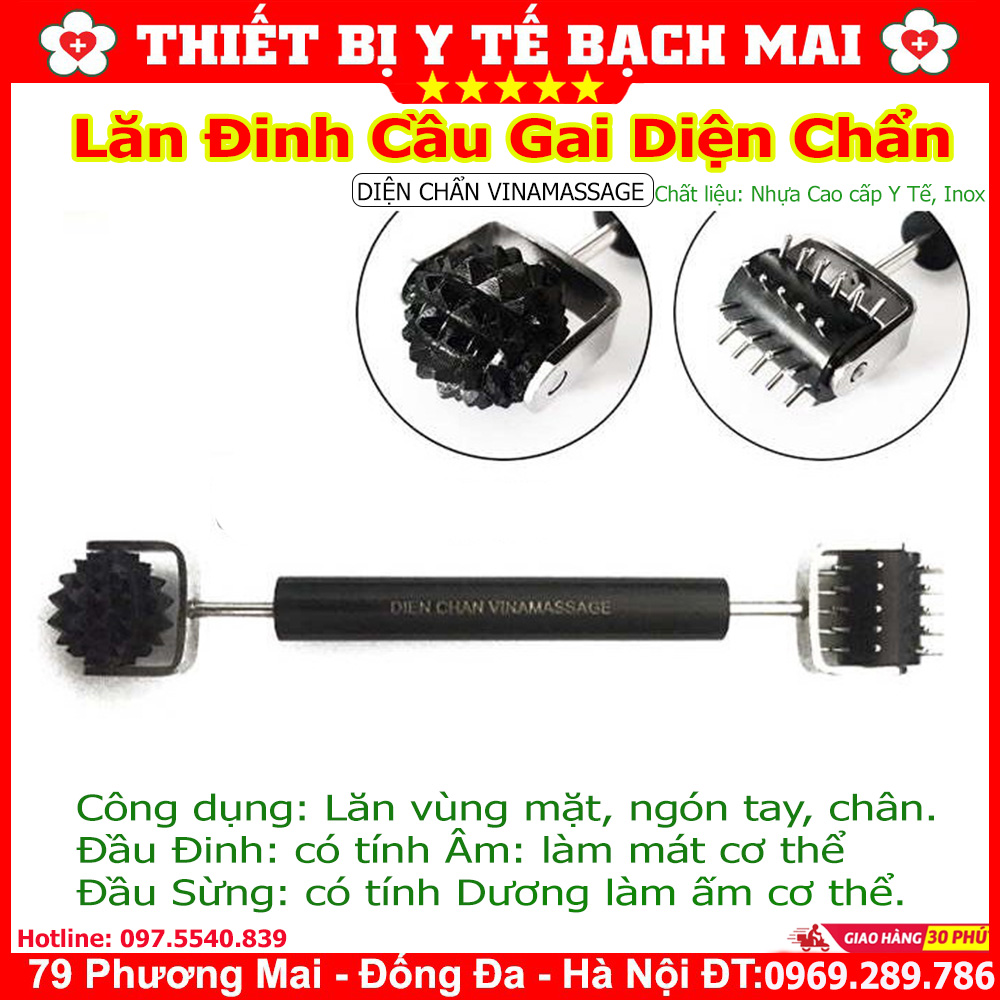 Lăn đinh cầu gai diện chẩn - thanh lăn hai đầu cầu đinh + cầu gai sừng - dụng cụ diện chẩn