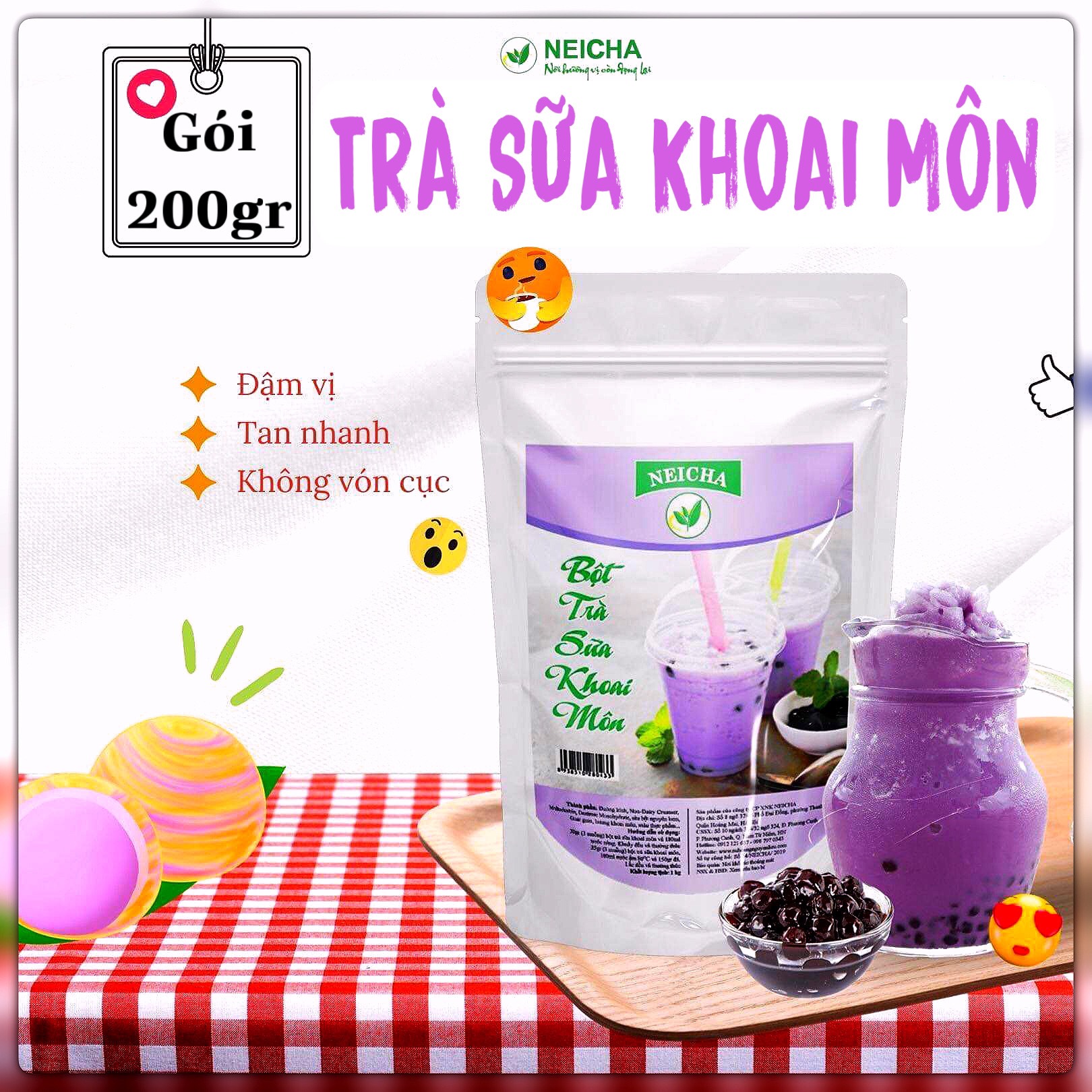 Trà sữa neicha vị khoai môn gói 200gr/ bột trà sữa pha sẵn tiện lợi, thơm ngon chuẩn vị