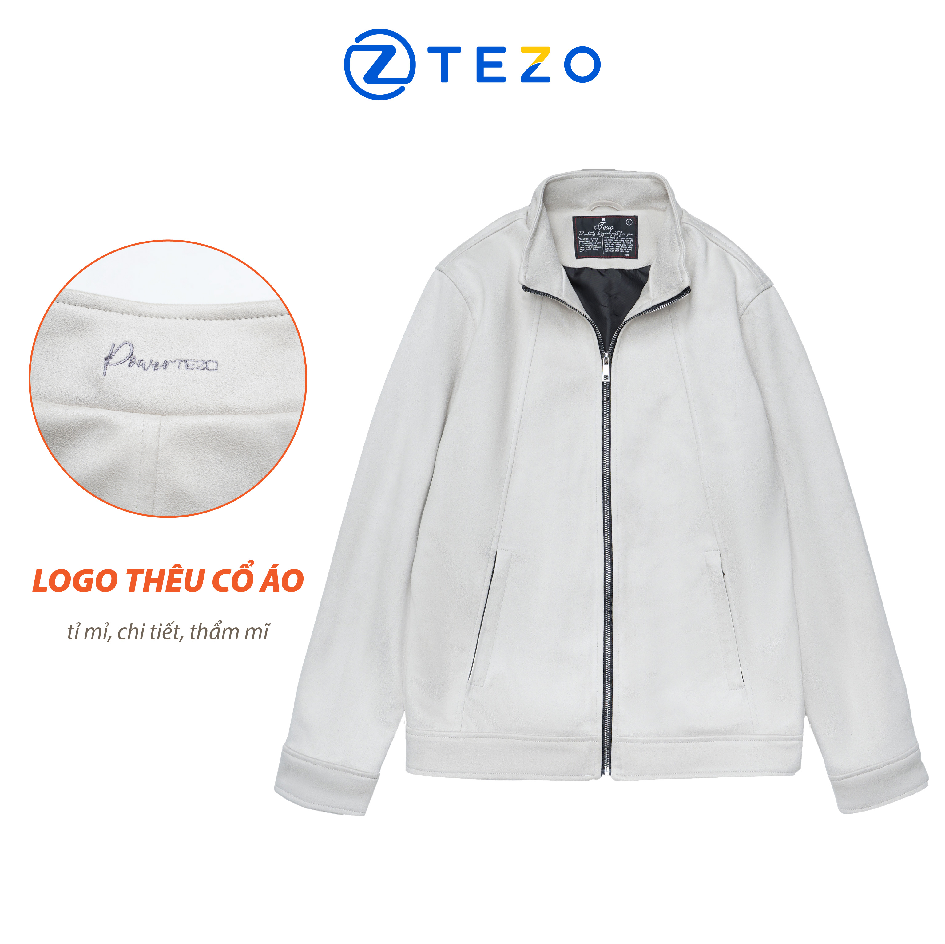 Áo khoác nam áo da lộn cao cấp cổ 5 phân lót lụa Tezo 22AD5T001