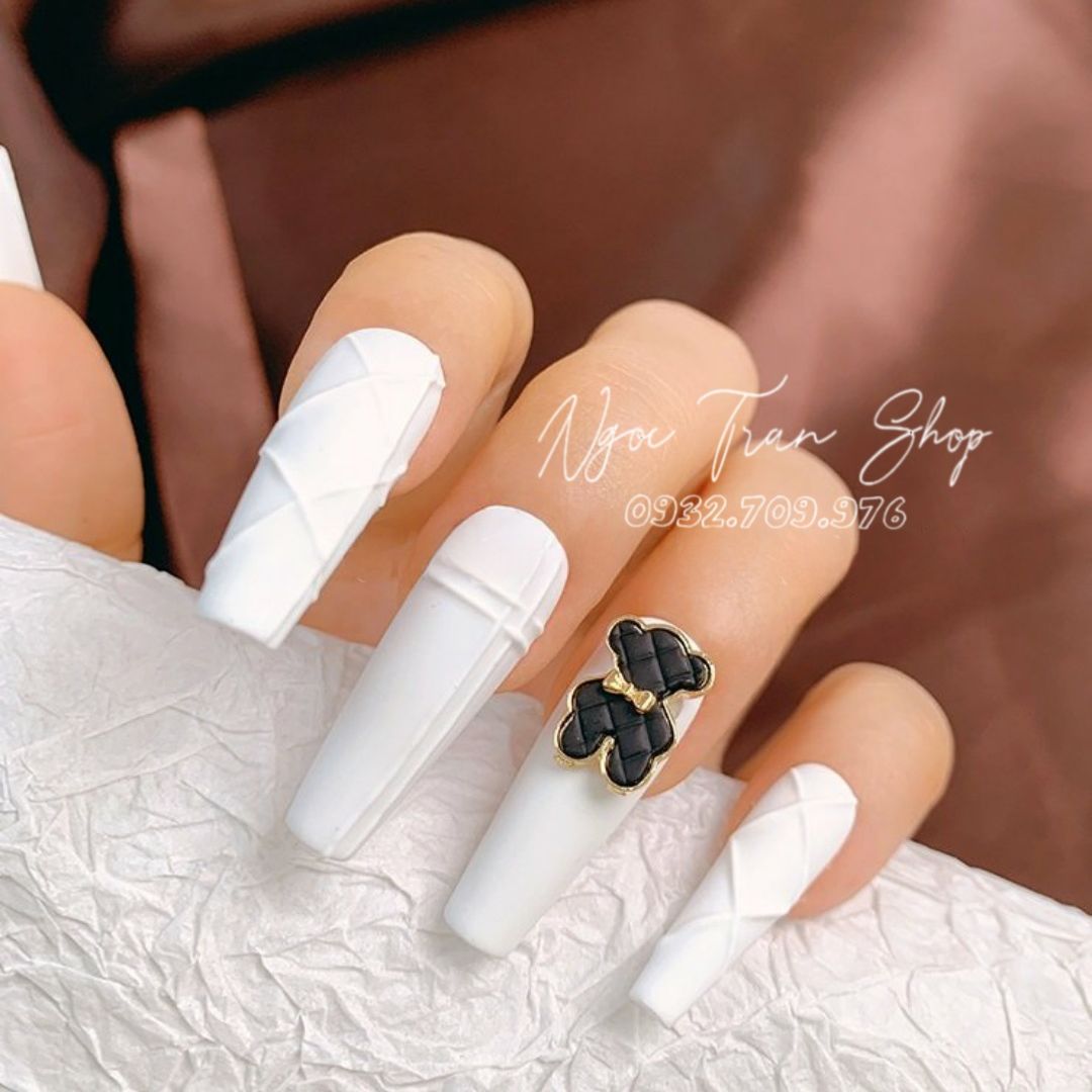 Charm Gấu Da Nơ Cao Cấp Đính Móng