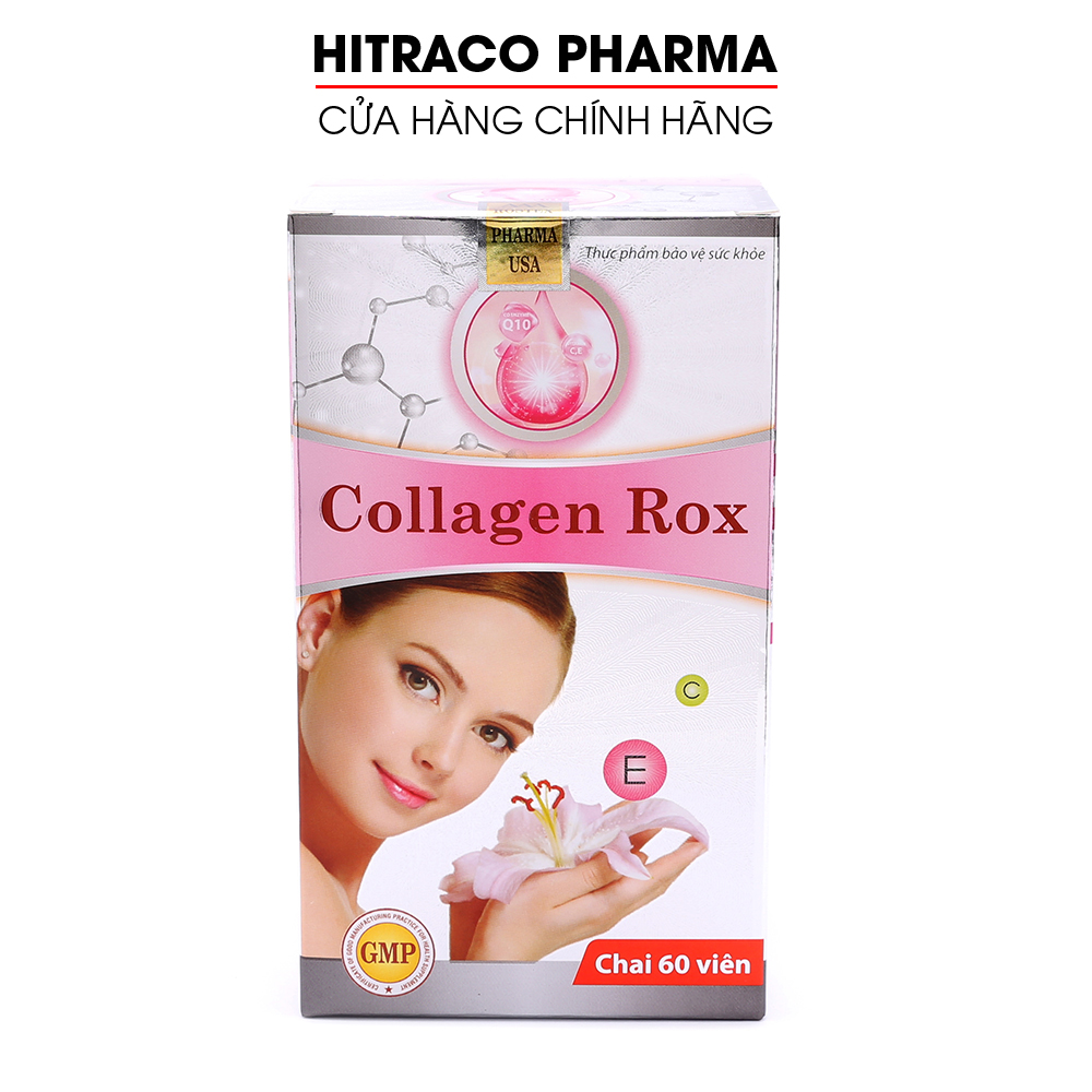 Viên uống đẹp da Collagen Rox bổ sung Vitamin E C chống lão hóa, ngừa nếp nhăn - Hộp 60 viên dùng 30 ngày