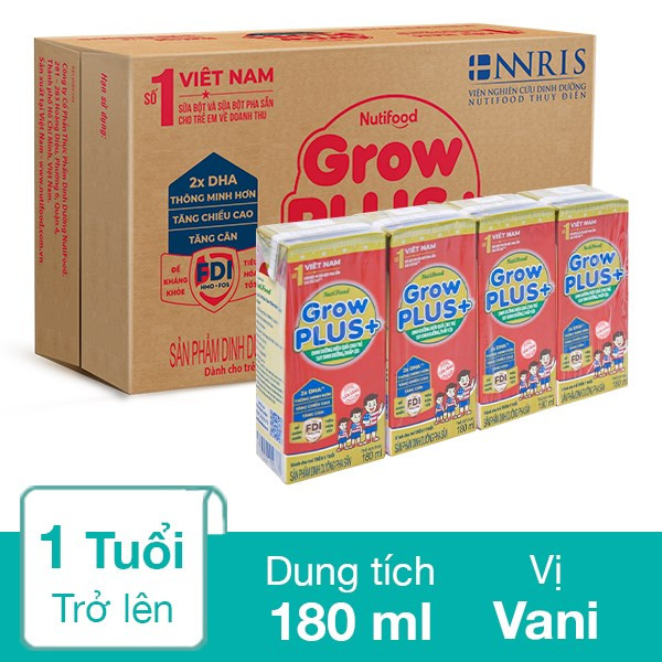 (HSD T10-2026) (Mẫu Mới) Thùng 48 Hộp Sữa Pha Sẵn NutiFood Grow Plus+ Suy Dinh Dưỡng Thấp Còi 180ml.