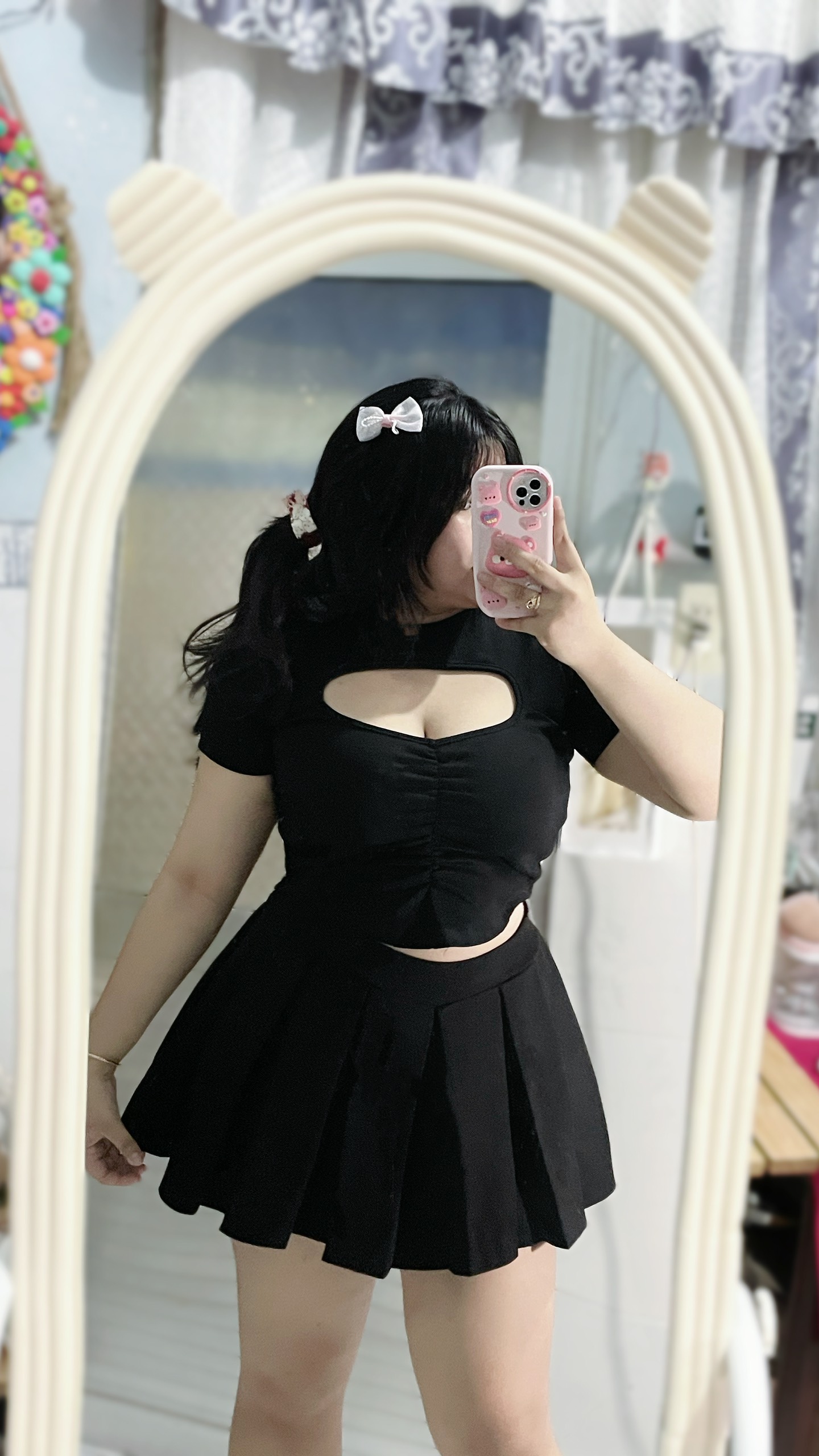 Áo cổ tròn khoét ngực nhún thun nữ bigsize