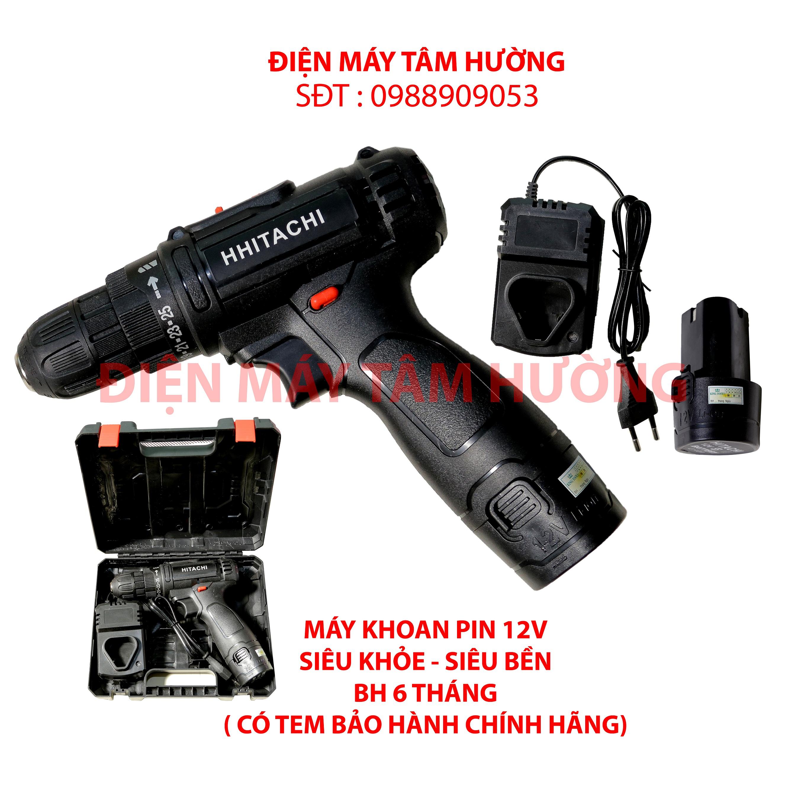 Máy khoan pin HITACHI 12v. kèm 2 pin . máy có 18 cấp độ trượt, 2 tốc độ nhanh chậm