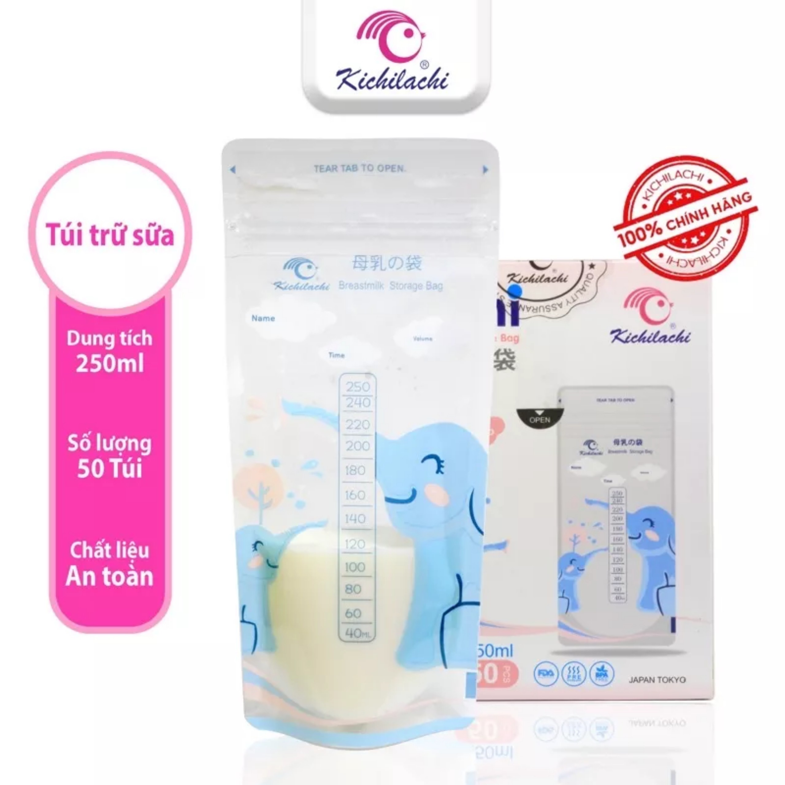 Túi trữ sữa Kichilachi 250ml , hàng chính hãng