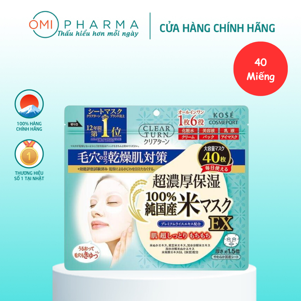 Mặt nạ dưỡng ẩm chiết xuất gạo clear turn kosé nhật bản