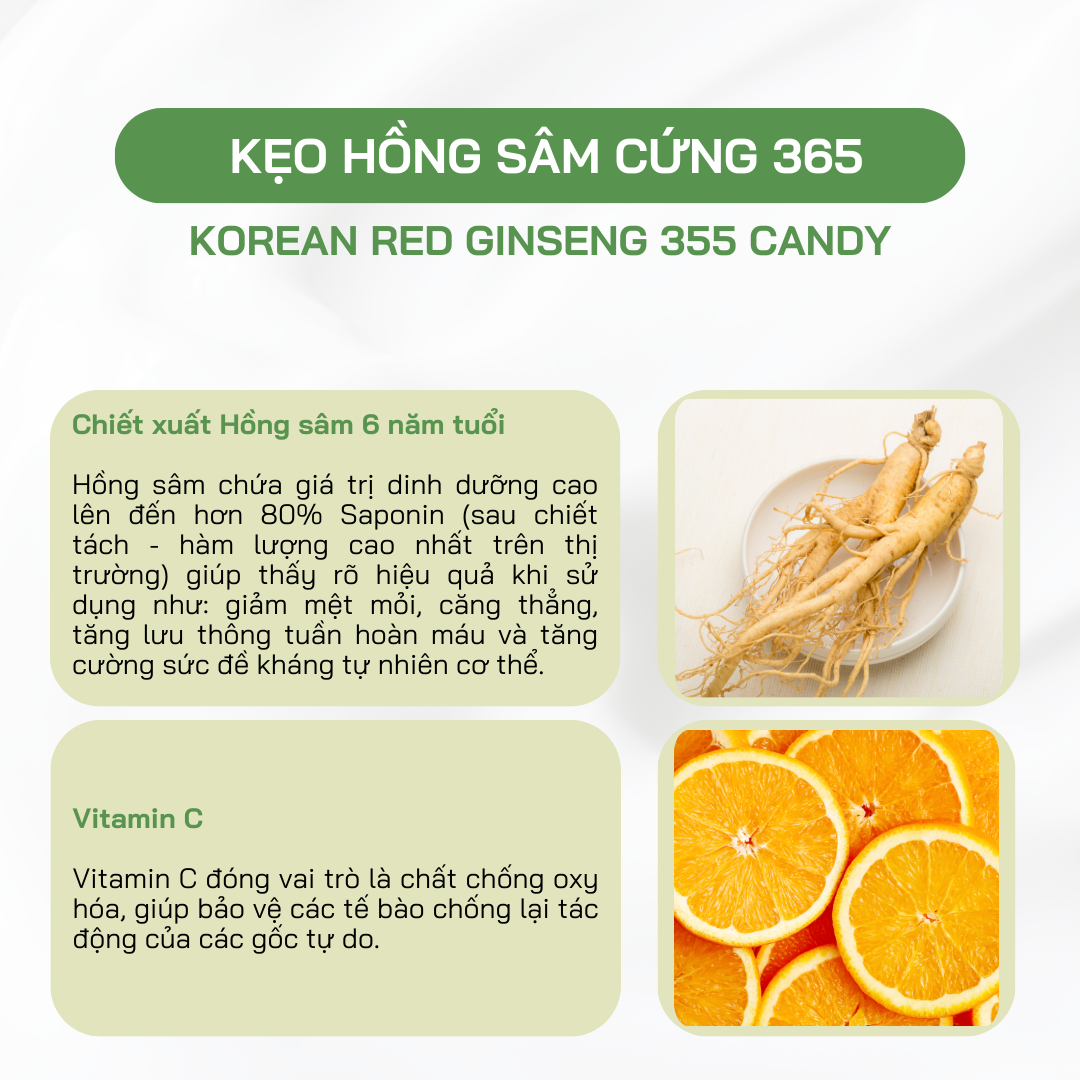 Kẹo Hồng Sâm Vitamin KHealth Hàn Quốc - Hỗ Trợ Giảm Mệt Mỏi, Giảm Say Tàu Xe
