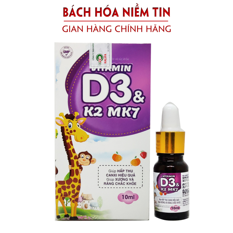 Vitamin D3 K2 Mk7 Lọ 10ml dạng nhỏ giọt tiện dụng giúp bé hấp thụ canxi tăng trưởng chiều cao, nhanh mọc răng- Hàng chuẩn GMP nhập khẩu