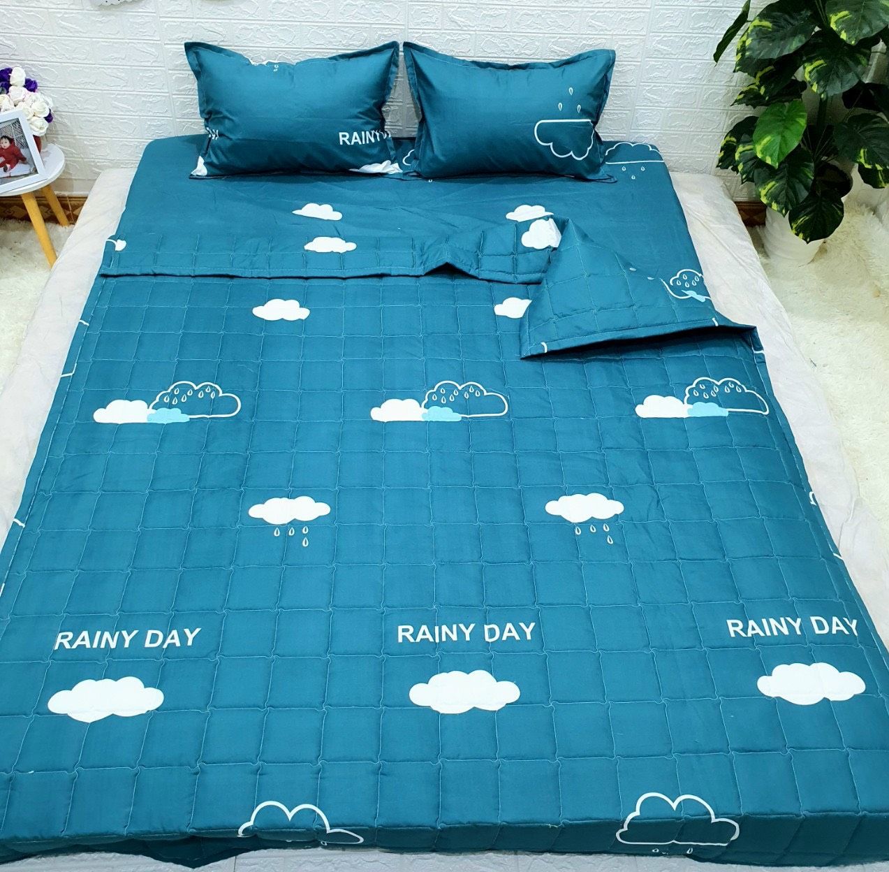 Bộ Chăn Ga Gối Cotton Poly Mây Xanh 02 NVC Bedding Đủ Kích Thước 1m2 , 1m4 , 1m6 , 1m8 , 2m , 2m2