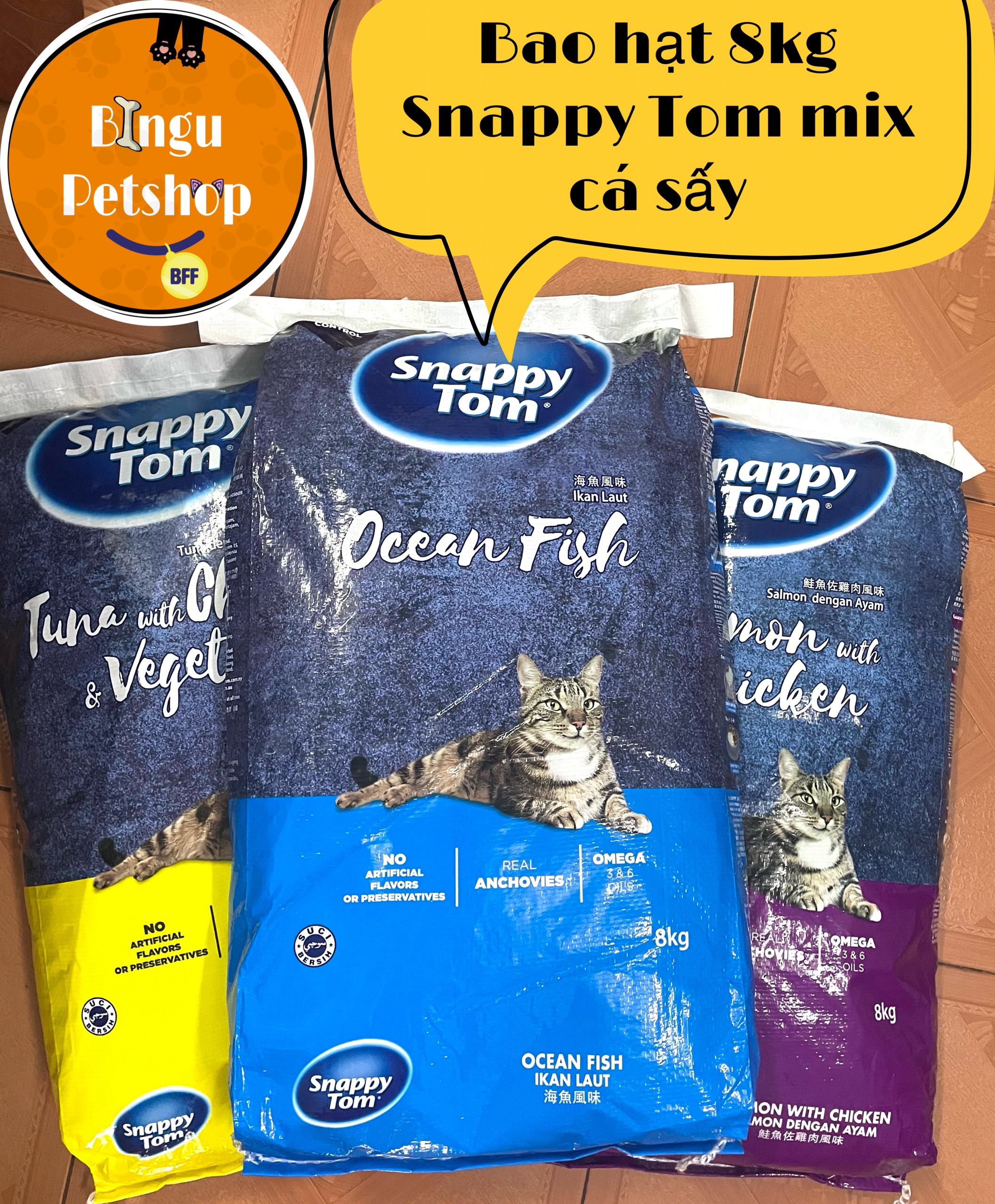 [BAO XÁ 8KG] Hạt Snappy Tom mix cá sấy cho mèo