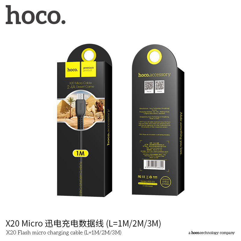 Cáp sạc nhanh Hoco X20 Flash dùng cho iPhone, Android dây dài 1m, 3m - Chính hãng