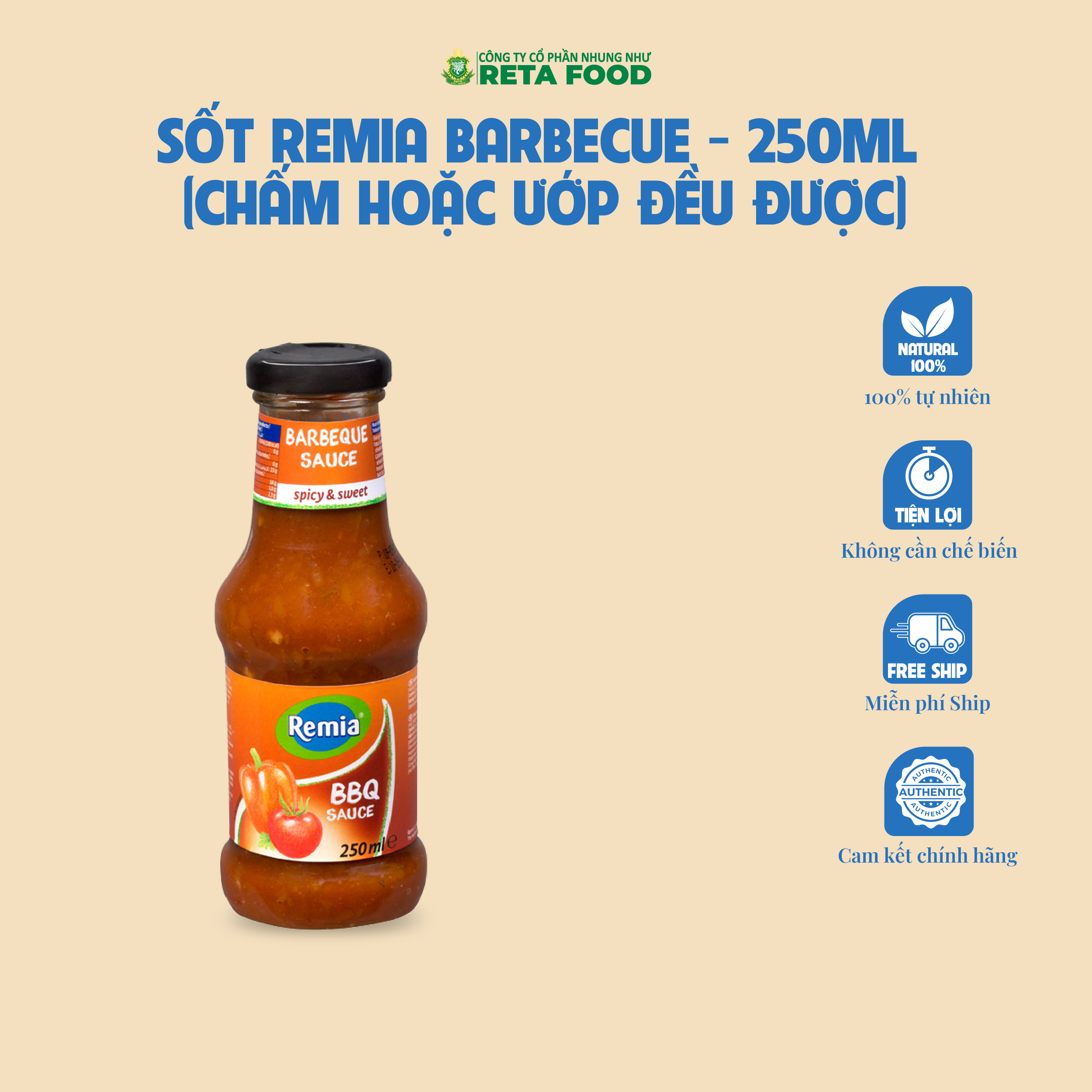 Remia Bbq Sauce 250ml – Barbecue Sauce Imported from the Netherlands – Rich Smoky Flavor – Used for Dipping & Marinating Grilled Food