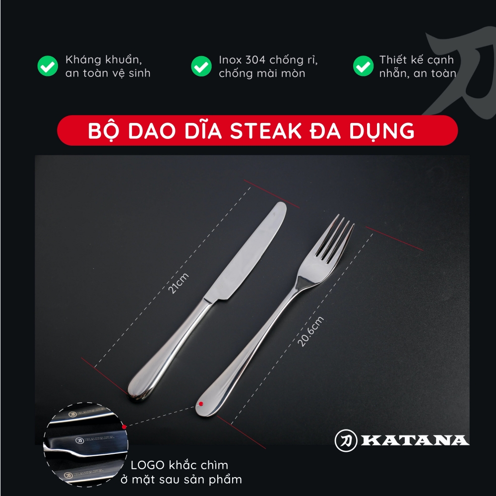 Set 8 dao dĩa beefsteak cao cấp vân trơn Elegance VTK284