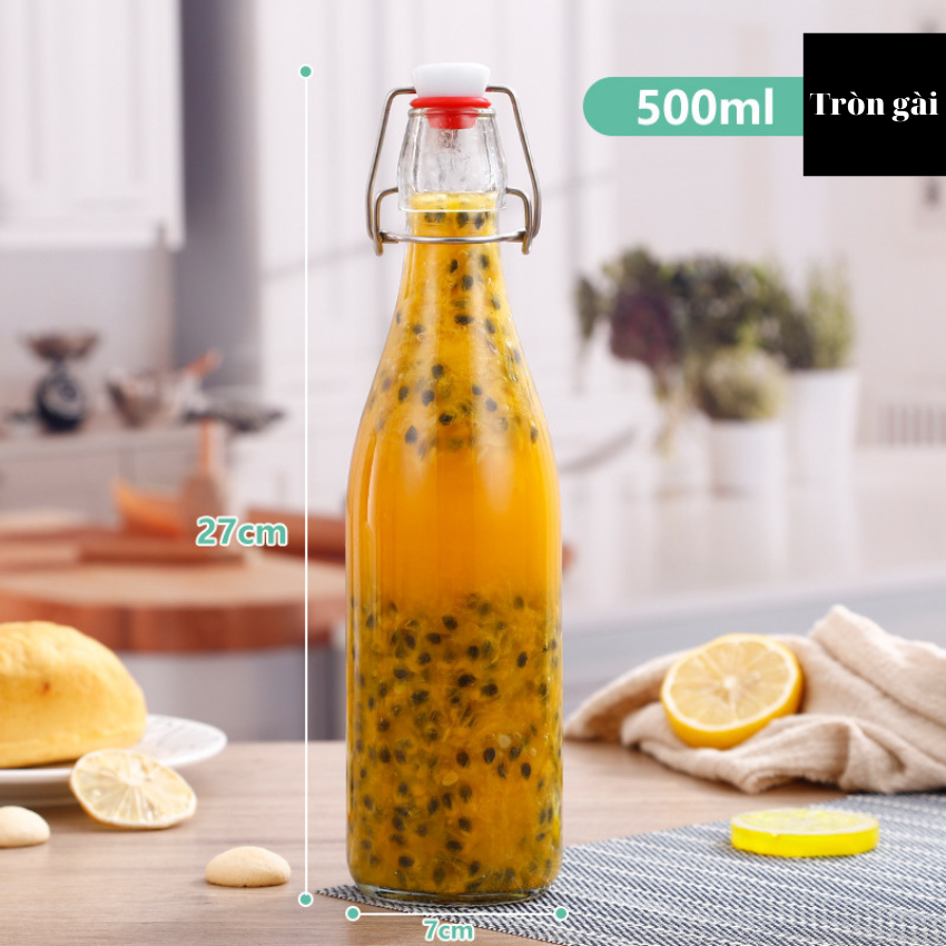 Chai Thuỷ Tinh Tròn Nắp Gài 500ml